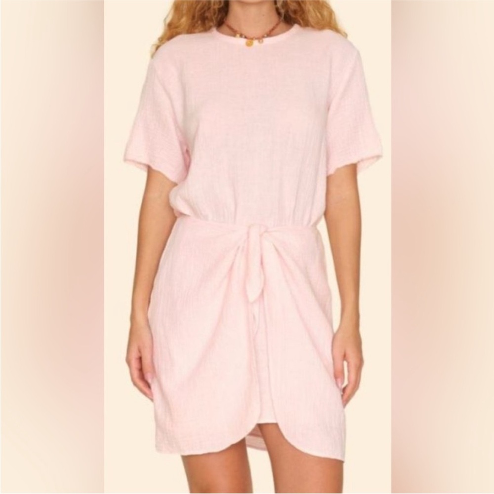 NWT XIRENA Pink Short Sleeve Tie-Front Dress SMALL